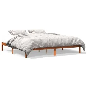 Solid wax brown pine wood bed frame 120x200 cm by , Beds and slatted bases - Ref: Foro24-844869, Price: 94,83 €, Discount: %