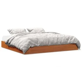 Solid wax brown pine wood bed frame 180x200 cm by , Beds and slatted bases - Ref: Foro24-844815, Price: 136,43 €, Discount: %