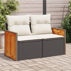 2-seater garden sofa with black synthetic rattan cushions by , Outdoor sofas - Ref: Foro24-366022, Price: 167,43 €, Discount: %