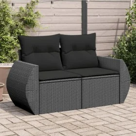 2-Sitzer-Gartensofa mit schwarzen synthetischen Rattankissen von , Outdoor-Sofas - Ref: Foro24-365991, Preis: 163,77 €, Rabat...