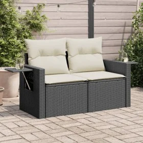 2-Sitzer-Gartensofa mit schwarzen synthetischen Rattankissen von , Outdoor-Sofas - Ref: Foro24-366017, Preis: 160,01 €, Rabat...