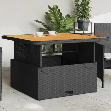 Garden table acacia wood and black PE rattan 110x110x71 cm by , Garden tables - Ref: Foro24-368272, Price: 165,10 €, Discount: %