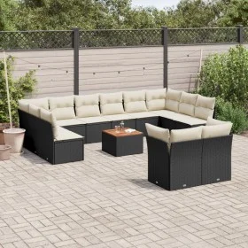 Garden sofa and cushion set 13 pieces black synthetic rattan by , Garden sets - Ref: Foro24-3223914, Price: 771,57 €, Discoun...