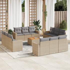 Set sofás de jardín con cojines 13 pzas ratán sintético beige