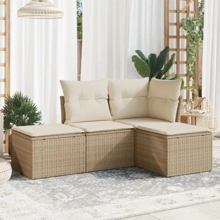 Gartensofa-Set mit Kissen, 4-teilig, beiges synthetisches Rattan von , Gartensets - Ref: Foro24-3249317, Preis: 266,70 €, Rab...