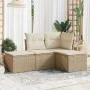 Gartensofa-Set mit Kissen, 4-teilig, beiges synthetisches Rattan von , Gartensets - Ref: Foro24-3249317, Preis: 266,70 €, Rab...