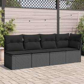 4-seater garden sofa with black synthetic rattan cushions by , Outdoor sofas - Ref: Foro24-365964, Price: 247,63 €, Discount: %
