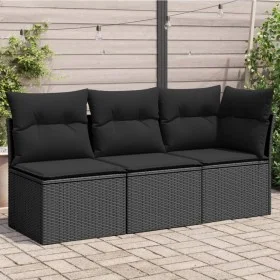 3-Sitzer-Gartensofa mit schwarzen synthetischen Rattankissen von , Outdoor-Sofas - Ref: Foro24-365987, Preis: 189,40 €, Rabat...