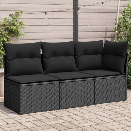 3-Sitzer-Gartensofa mit schwarzen synthetischen Rattankissen von , Outdoor-Sofas - Ref: Foro24-365987, Preis: 196,18 €, Rabat...