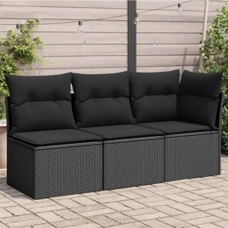 3-Sitzer-Gartensofa mit schwarzen synthetischen Rattankissen von , Outdoor-Sofas - Ref: Foro24-365987, Preis: 189,43 €, Rabat...