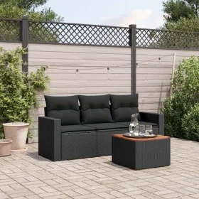 4-teilige Gartensofagarnitur mit schwarzen synthetischen Rattankissen von , Gartensets - Ref: Foro24-3223990, Preis: 248,26 €...