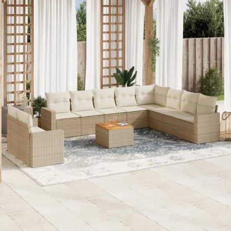 Set de sofás de jardín 11pzas con cojines ratán sintético beige de , Conjuntos de jardín - Ref: Foro24-3224196, Precio: 739,0...