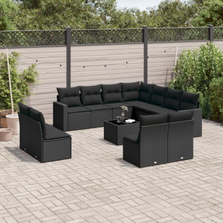 Gartensofa-Set 12-teilig mit schwarzen synthetischen Rattankissen von , Gartensets - Ref: Foro24-3219125, Preis: 728,02 €, Ra...