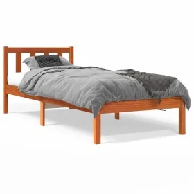 Solid wax brown pine wood bed frame 100x200 cm by , Beds and slatted bases - Ref: Foro24-844807, Price: 71,85 €, Discount: %
