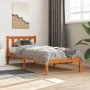 Solid wax brown pine wood bed frame 100x200 cm by , Beds and slatted bases - Ref: Foro24-844807, Price: 71,85 €, Discount: %