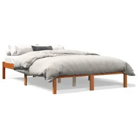 Solid wax brown pine wood bed frame 140x190 cm by , Beds and slatted bases - Ref: Foro24-844845, Price: 81,24 €, Discount: %