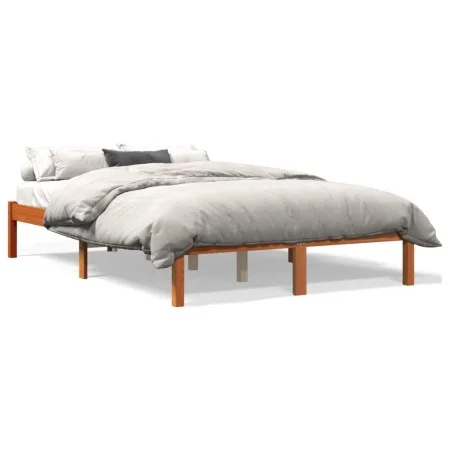 Bettgestell aus massivem, wachsbraunem Kiefernholz, 140 x 190 cm von , Betten und Lattenroste - Ref: Foro24-844845, Preis: 81...