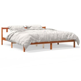 Bettgestell aus massivem, wachsbraunem Kiefernholz, 120 x 200 cm von , Betten und Lattenroste - Ref: Foro24-844813, Preis: 96...