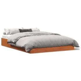 Solid wax brown pine wood bed frame 120x190 cm by , Beds and slatted bases - Ref: Foro24-844824, Price: 74,43 €, Discount: %