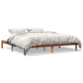 Solid wax brown pine wood bed frame 180x200 cm by , Beds and slatted bases - Ref: Foro24-844866, Price: 101,70 €, Discount: %