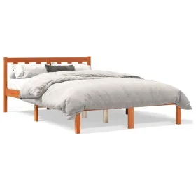 Solid wax brown pine wood bed frame 140x190 cm by , Beds and slatted bases - Ref: Foro24-844805, Price: 76,64 €, Discount: %