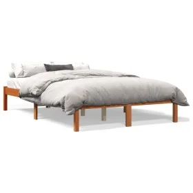 Solid wax brown pine wood bed frame 120x190 cm by , Beds and slatted bases - Ref: Foro24-844839, Price: 76,40 €, Discount: %