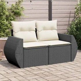 2-Sitzer-Gartensofa mit schwarzen synthetischen Rattankissen von , Outdoor-Sofas - Ref: Foro24-366018, Preis: 176,27 €, Rabat...