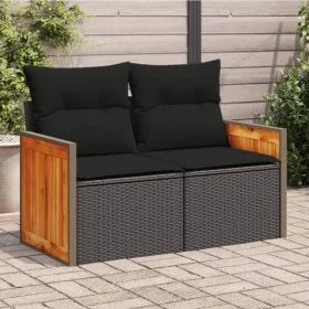 2-seater garden sofa with black synthetic rattan cushions by , Outdoor sofas - Ref: Foro24-365995, Price: 158,50 €, Discount: %