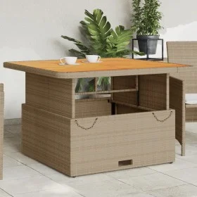 Garden table acacia wood and beige PE rattan 110x110x71 cm by , Garden tables - Ref: Foro24-368274, Price: 221,83 €, Discount: %