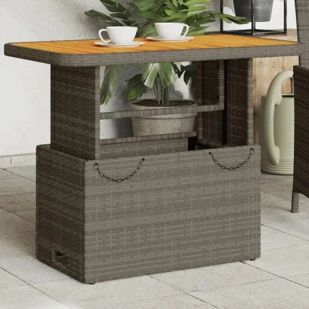 Synthetic rattan and gray acacia wood garden table 90x55x71 cm by , Garden tables - Ref: Foro24-368276, Price: 128,91 €, Disc...