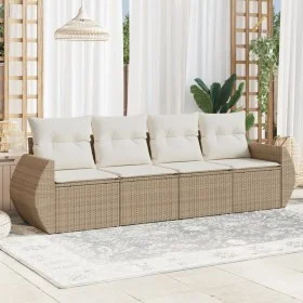 Gartensofa-Set mit Kissen, 4-teilig, beiges synthetisches Rattan von , Gartensets - Ref: Foro24-3253415, Preis: 338,26 €, Rab...