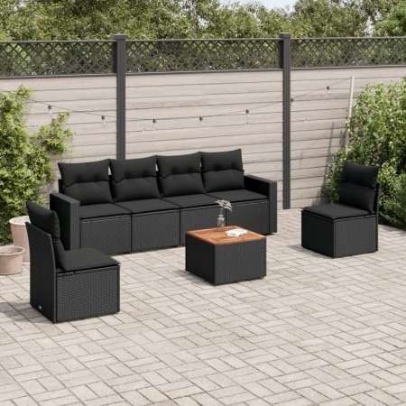 7-teiliges Garten-Esszimmerset und Kissen synthetisches Rattan schwarz von , Gartensets - Ref: Foro24-3224067, Preis: 418,25 ...