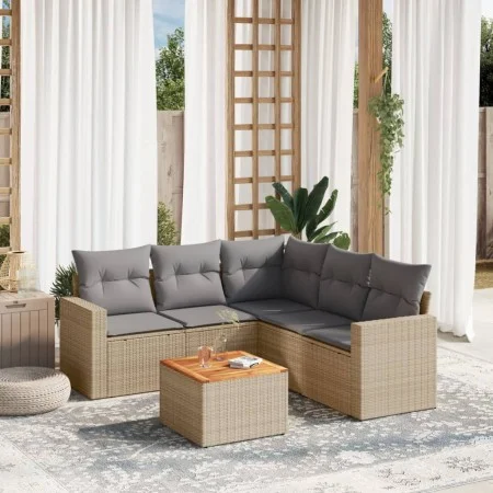 Garden sofa set with 6-piece synthetic rattan beige cushions by , Garden sets - Ref: Foro24-3224120, Price: 372,16 €, Discoun...
