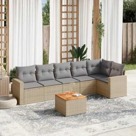 Set of 7-piece garden sofas and beige synthetic rattan cushions by , Garden sets - Ref: Foro24-3224134, Price: 430,24 €, Disc...