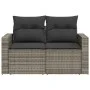 Garden sofa with cushions, 2 seats, synthetic gray rattan by , Outdoor sofas - Ref: Foro24-366122, Price: 152,12 €, Discount: %