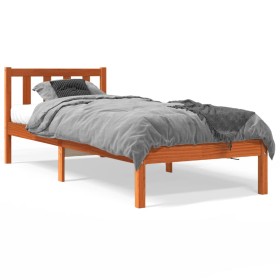 Wax brown solid pine wood bed frame 90x200 cm by , Beds and slatted bases - Ref: Foro24-844806, Price: 70,08 €, Discount: %