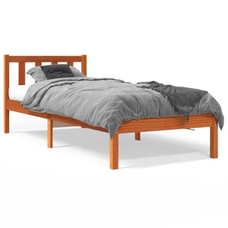 Wax brown solid pine wood bed frame 90x200 cm by , Beds and slatted bases - Ref: Foro24-844806, Price: 69,20 €, Discount: %