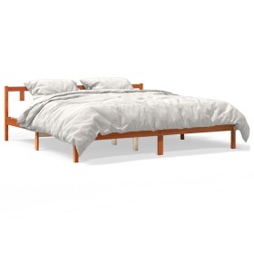 Estructura de cama madera maciza pino marrón cera 180x200 cm