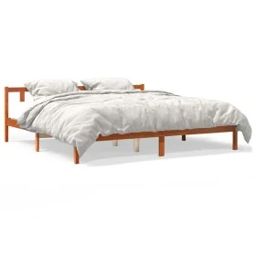 Solid pine wood bed frame in brown wax finish 180x200 cm by , Beds and slatted bases - Ref: Foro24-844812, Price: 105,08 €, D...