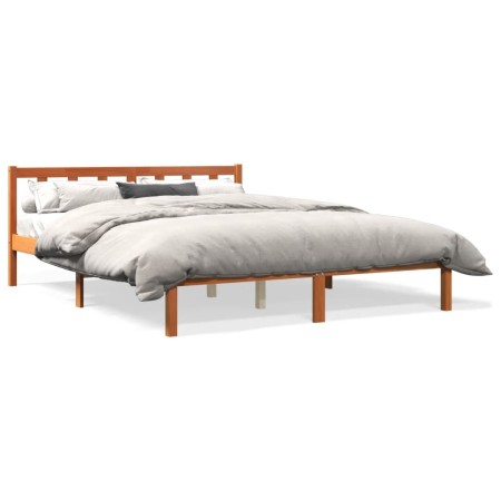 Bettgestell aus massivem Kiefernholz in Wachsbraun, 150 x 200 cm von , Betten und Lattenroste - Ref: Foro24-844810, Preis: 89...