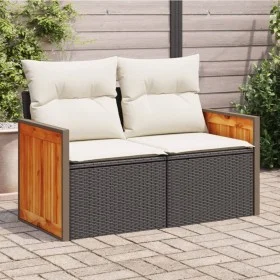 2-seater garden sofa with black synthetic rattan cushions by , Outdoor sofas - Ref: Foro24-366010, Price: 149,21 €, Discount: %
