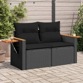 2-seater garden sofa with black synthetic rattan cushions by , Outdoor sofas - Ref: Foro24-365994, Price: 202,12 €, Discount: %