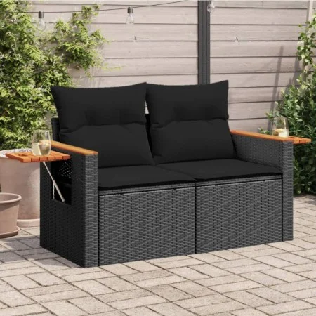2-seater garden sofa with black synthetic rattan cushions by , Outdoor sofas - Ref: Foro24-365994, Price: 202,12 €, Discount: %