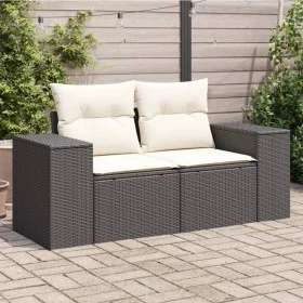 2-Sitzer-Gartensofa mit schwarzen Kissen aus synthetischem Rattan von , Outdoor-Sofas - Ref: Foro24-366019, Preis: 174,35 €, ...