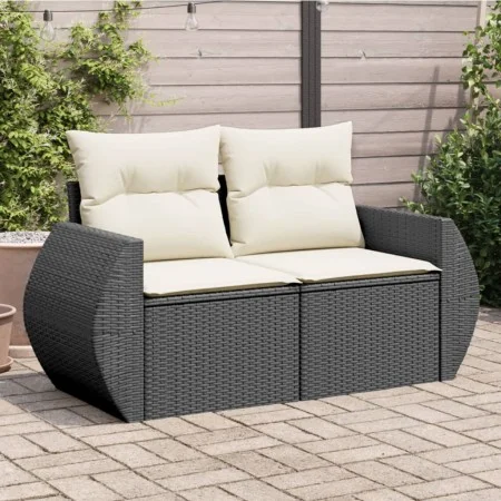 2-seater garden sofa with black synthetic rattan cushions by , Outdoor sofas - Ref: Foro24-366006, Price: 173,19 €, Discount: %