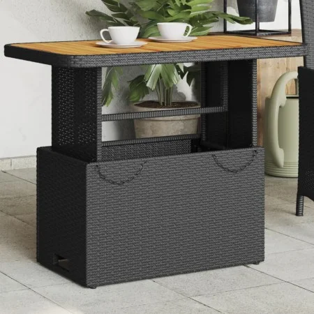 Garden table made of acacia wood and black PE rattan 90x55x71 cm by , Garden tables - Ref: Foro24-368275, Price: 105,88 €, Di...
