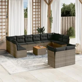 Gartensofa-Set mit Kissen 13-teilig synthetisches Rattangrau von , Gartensets - Ref: Foro24-3223918, Preis: 774,64 €, Rabatt: %