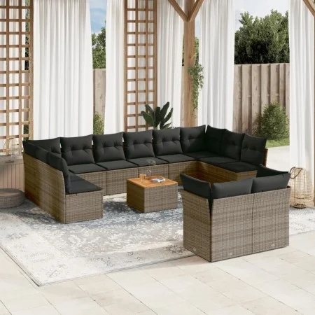 Set of garden sofas with 13 pieces of gray synthetic rattan cushions by , Garden sets - Ref: Foro24-3223918, Price: 774,64 €,...