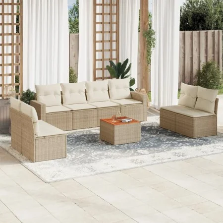 9-teiliges Gartensofa-Set mit beigen synthetischen Rattankissen von , Gartensets - Ref: Foro24-3224084, Preis: 557,12 €, Raba...