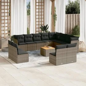 Set of garden sofas with 13 pieces of gray synthetic rattan cushions by , Garden sets - Ref: Foro24-3223932, Price: 758,40 €,...